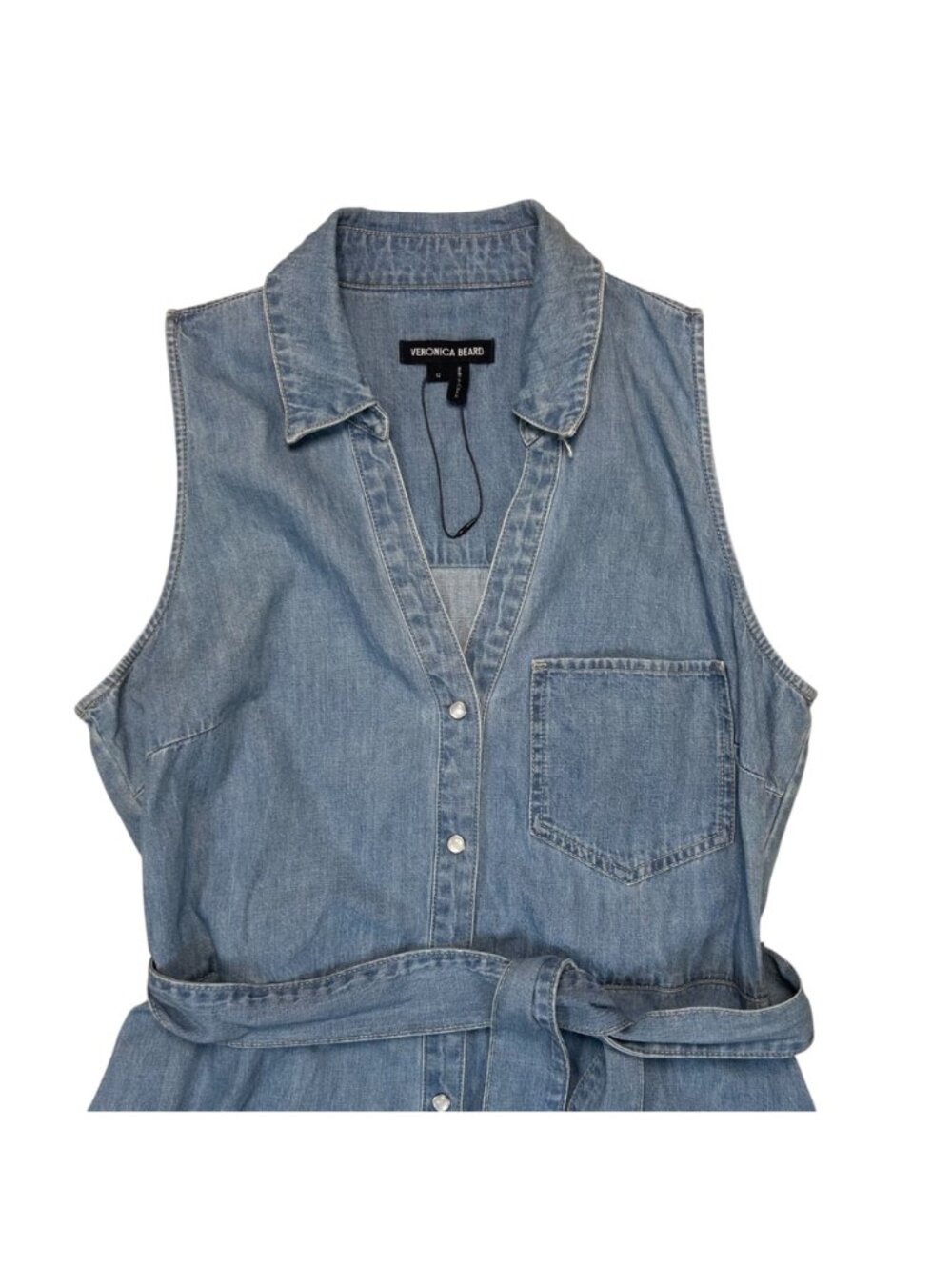 Veronica Beard Edwina 12 Belted Denim Pearl Snap Dress Preppy Western - Picture 6 of 11